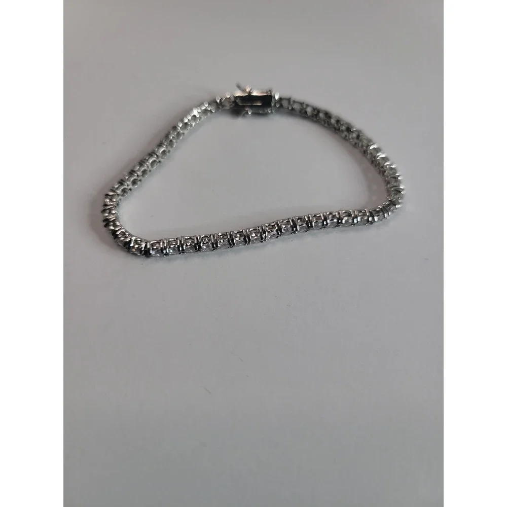 Silver Tone Clear Rhinestone Tennis Bracelet Square Link Box Clasp Formal Jewelr